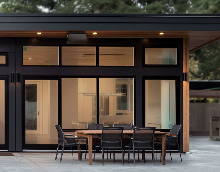 AW-550 installed on a patio roof over a table with chairs