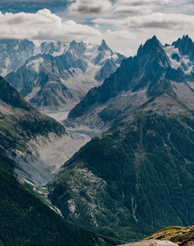 A landscape view of large mountains.